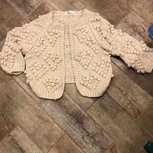 CHICWISH WOOL KNIT YOUR LOVE CARDIGAN IN IVORY VALENTINE HEARTS WOMENS L/XL